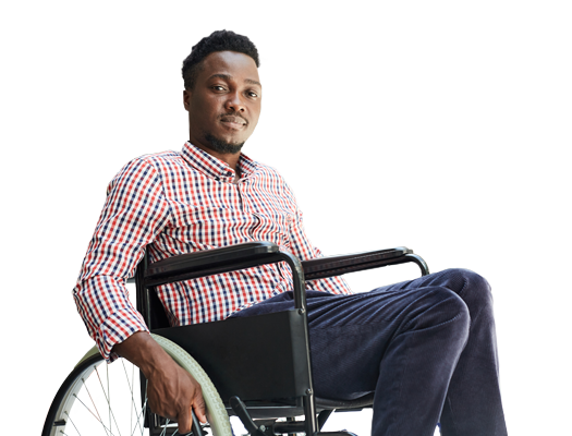 Man in wheelchair, smiling