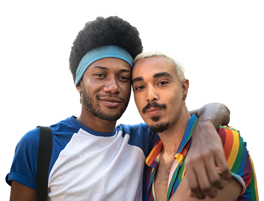 Two people embracing and smiling