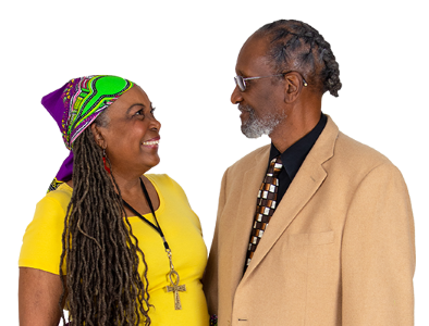 Two people looking at each other, smiling