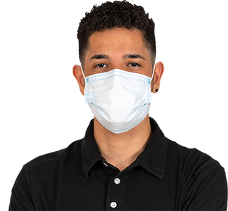 Man in a black shirt wearing a mask